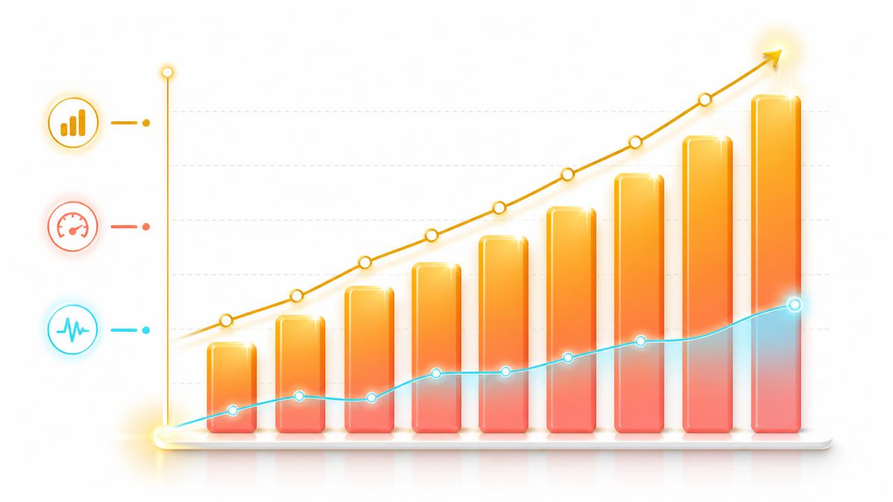 Visualisasi grafik performa benchmark berwarna cerah